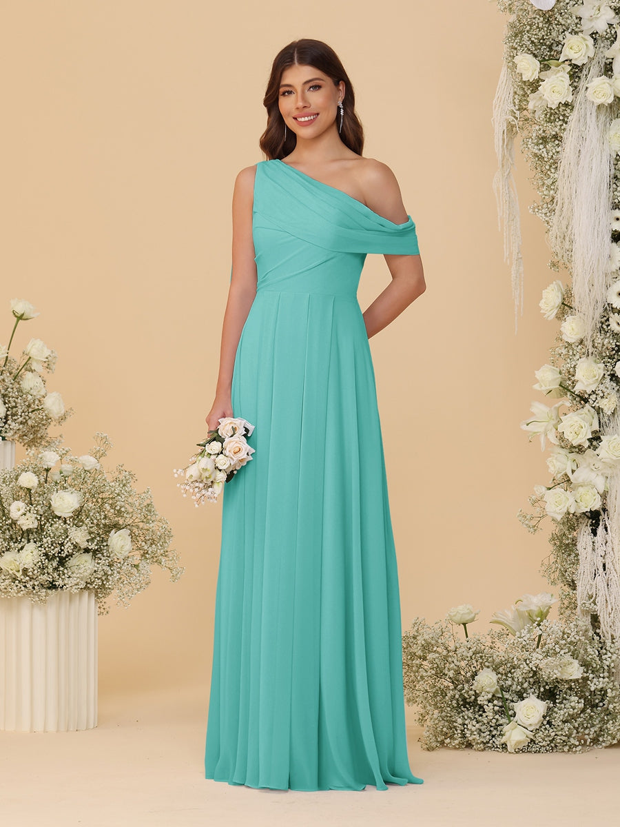 A-Line/Princess One-Shoulder Floor-Length Bridesmaid Dresses With Watteau Train Spa