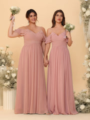 A-Line/Princess V-Neck Spaghetti Straps Chiffon Ruched Bridesmaid Dresses