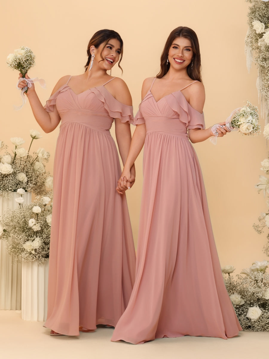 A-Line/Princess V-Neck Spaghetti Straps Chiffon Ruched Bridesmaid Dresses