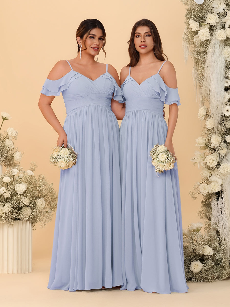 A-Line/Princess V-Neck Spaghetti Straps Chiffon Ruched Bridesmaid Dresses Lavender