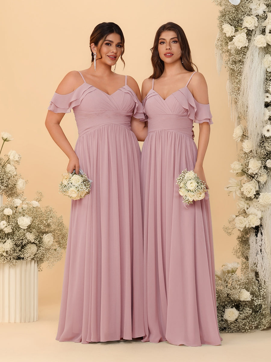 A-Line/Princess V-Neck Spaghetti Straps Chiffon Ruched Bridesmaid Dresses Mauve