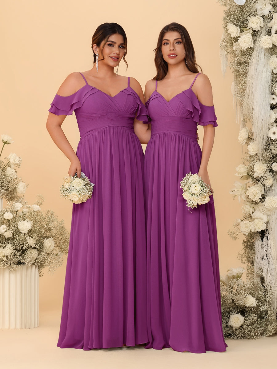 A-Line/Princess V-Neck Spaghetti Straps Chiffon Ruched Bridesmaid Dresses Orchid