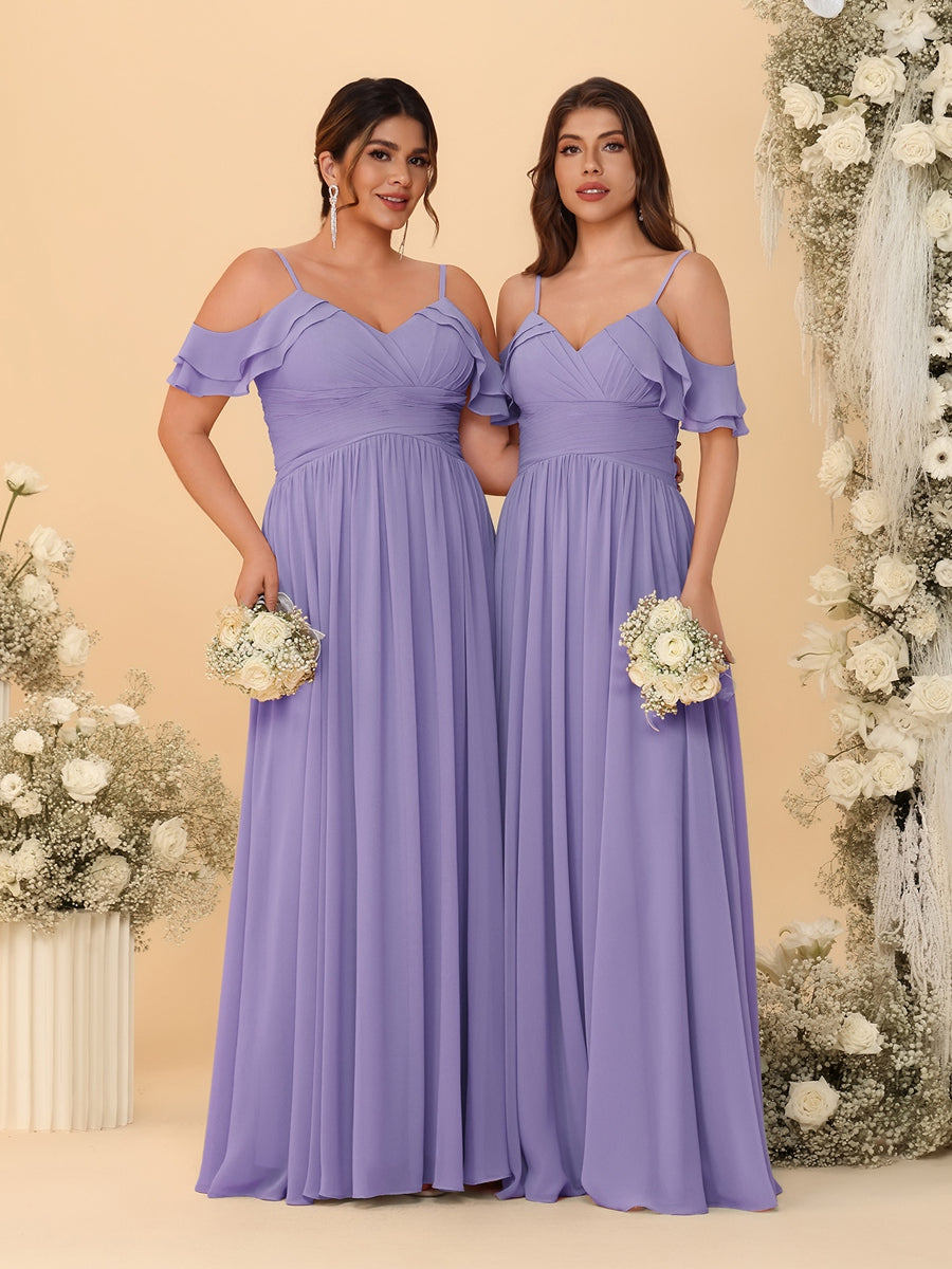 A-Line/Princess V-Neck Spaghetti Straps Chiffon Ruched Bridesmaid Dresses Wisteria