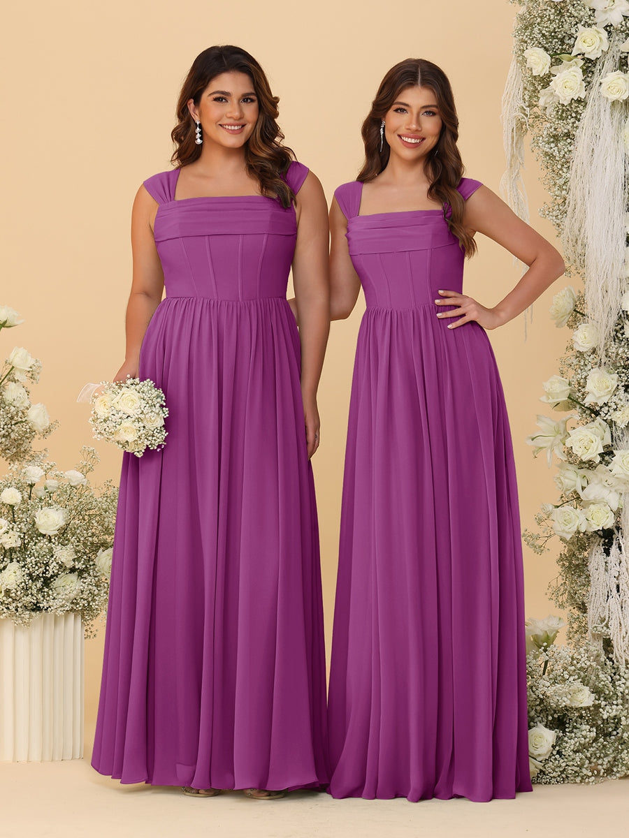 Chiffon A-Line/Princess Square Neck Sleeveless Bridesmaid Dresses with Pleats Orchid