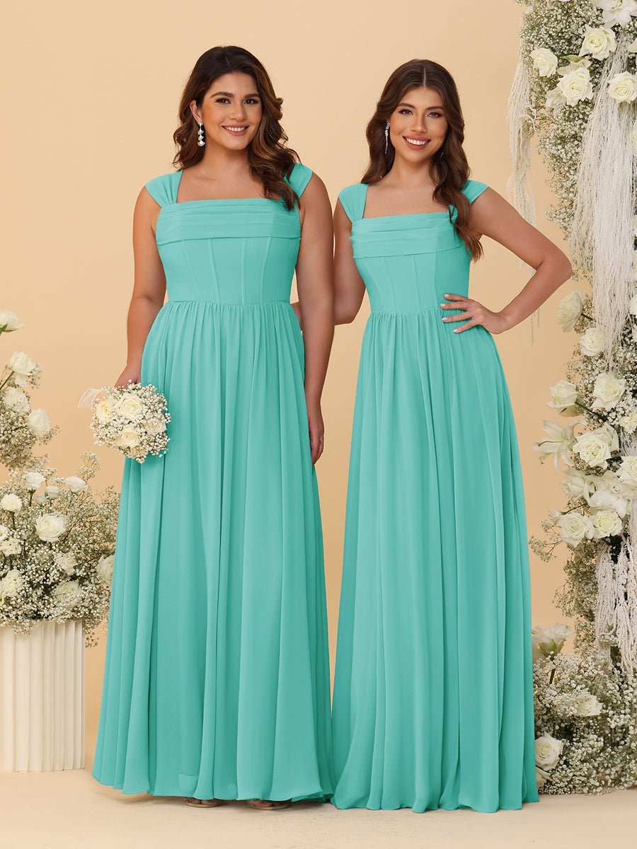 Chiffon A-Line/Princess Square Neck Sleeveless Bridesmaid Dresses with Pleats Spa