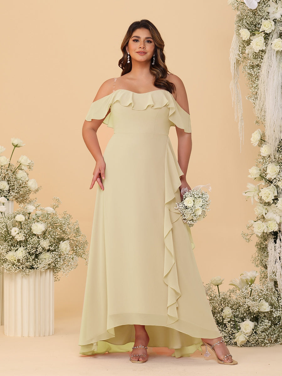 A-Line/Princess Off-the-Shoulder Plus Size Bridesmaid Dresses with Ruffles Champagne