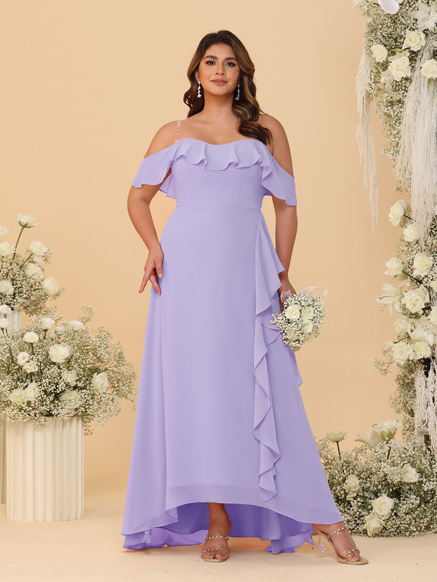 A-Line/Princess Off-the-Shoulder Plus Size Bridesmaid Dresses with Ruffles Lilac