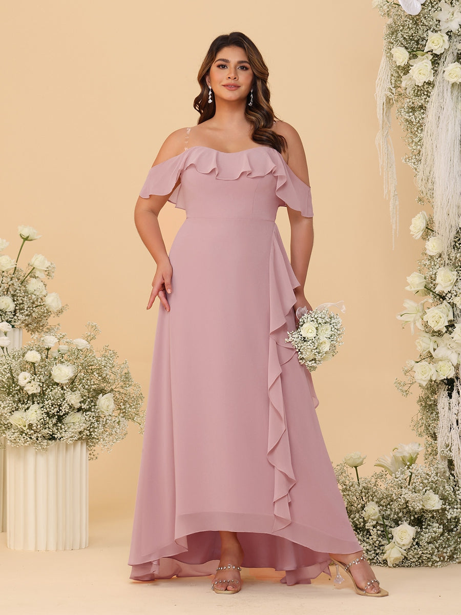 A-Line/Princess Off-the-Shoulder Plus Size Bridesmaid Dresses with Ruffles Mauve