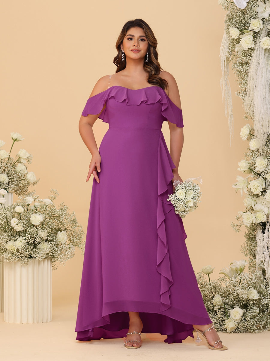 A-Line/Princess Off-the-Shoulder Plus Size Bridesmaid Dresses with Ruffles Orchid