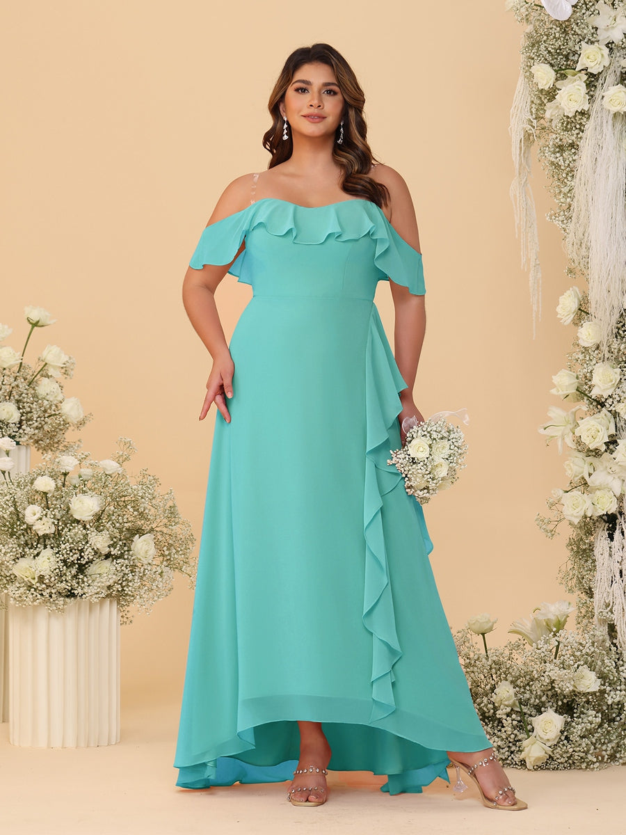 A-Line/Princess Off-the-Shoulder Plus Size Bridesmaid Dresses with Ruffles Spa