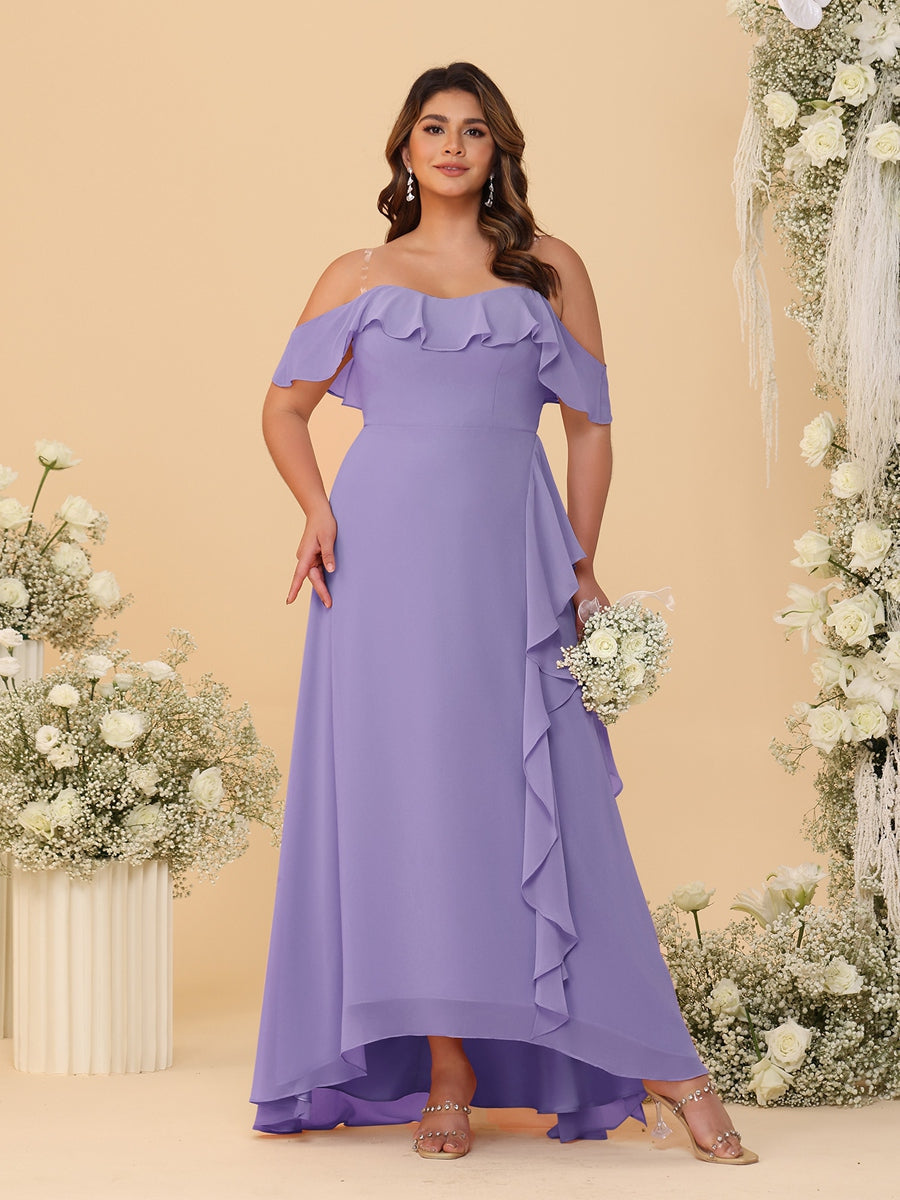 A-Line/Princess Off-the-Shoulder Plus Size Bridesmaid Dresses with Ruffles Wisteria