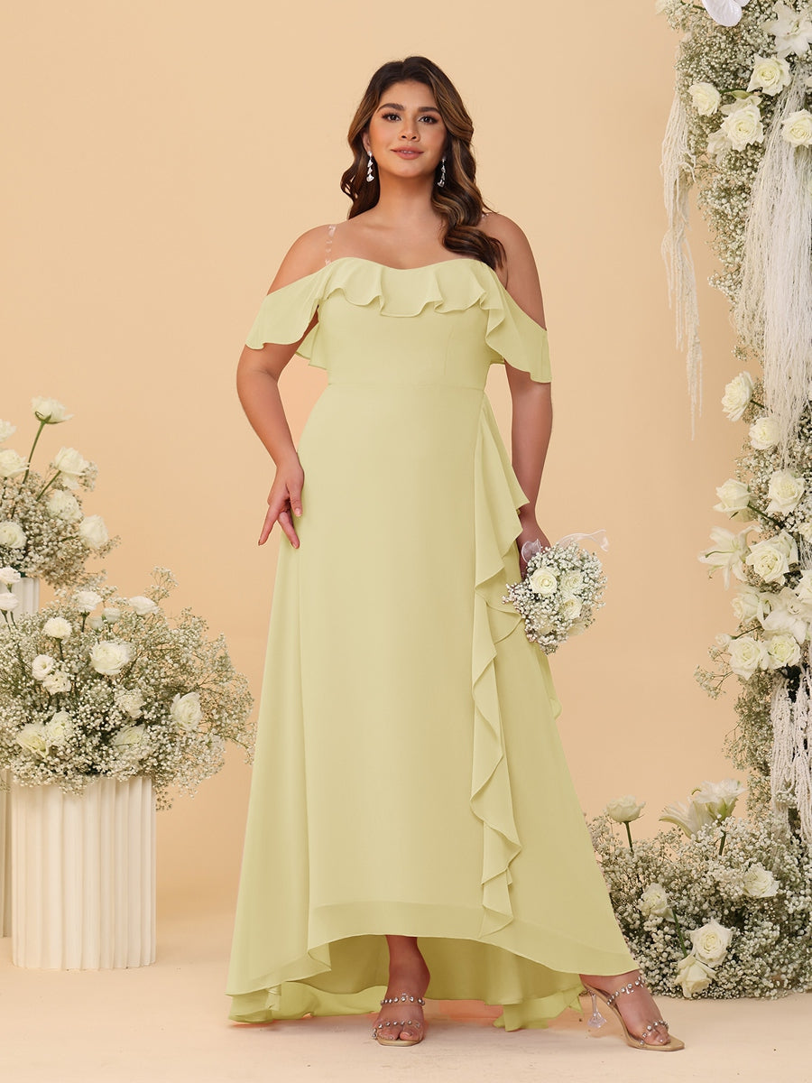 A-Line/Princess Off-the-Shoulder Plus Size Bridesmaid Dresses with Ruffles Yellow