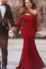 Burgundy Long Sleeve Mermaid Evening Dress