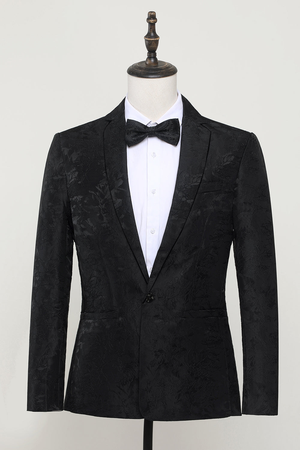 Sleek Black Jacquard Satin Notched Lapel Men's Blazer