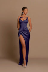 Purple Evening Dress Ball Gown Sleeveless Spaghetti Straps Pleated