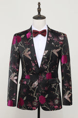 Timeless Black Jacquard Satin Notched Lapel Blazer