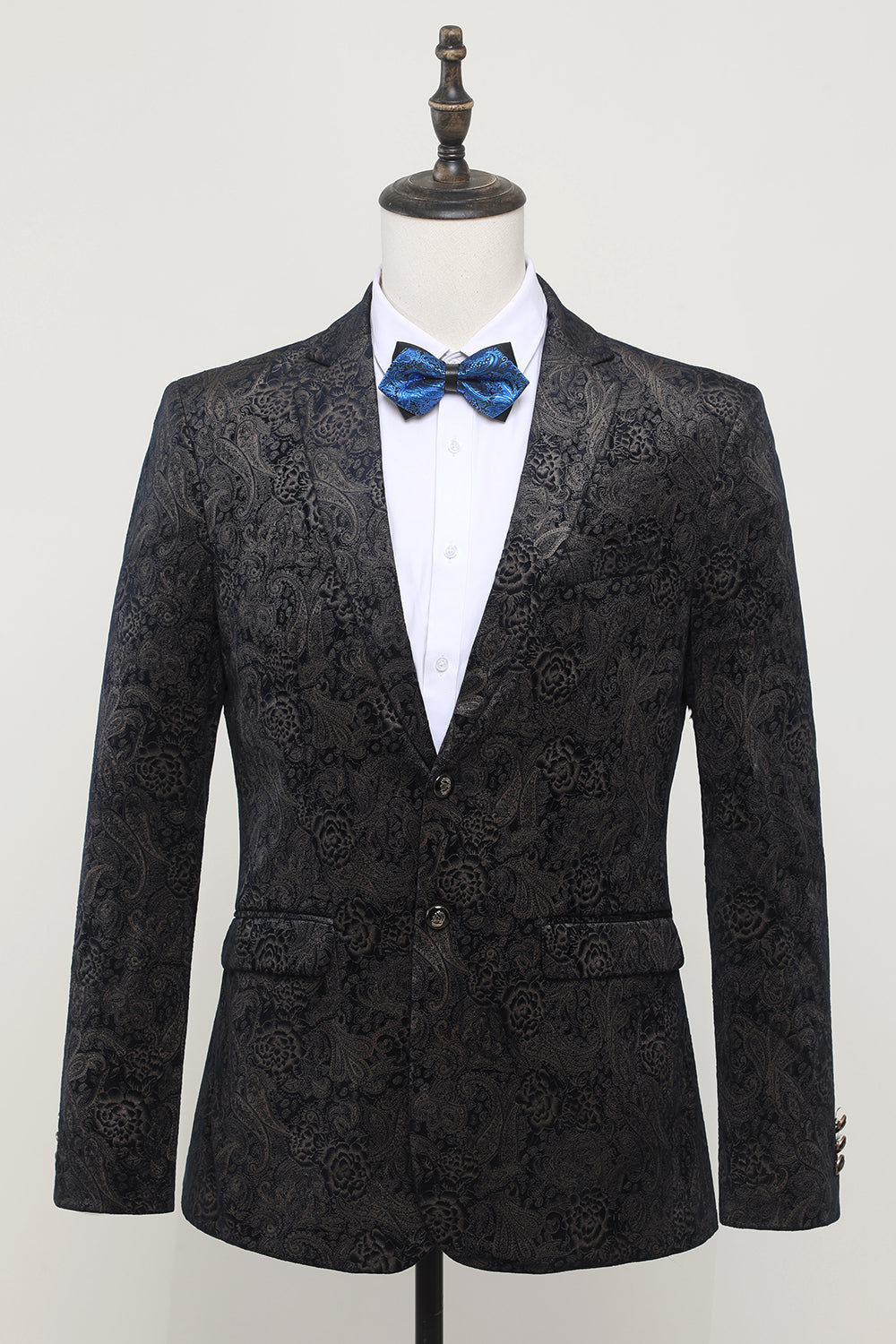 Timeless Jacquard Satin Notched Lapel Men's Black Blazer