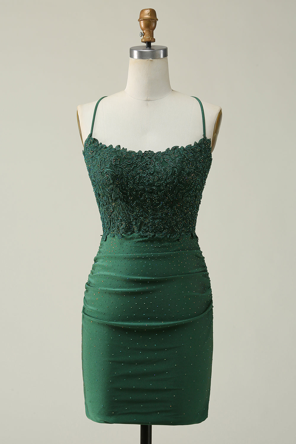 Dark Green Beaded Short Tight Homecoming Dress with Appliques