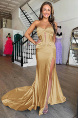 Dark Green Mermaid Sweetheart Long Prom Dress with Slit