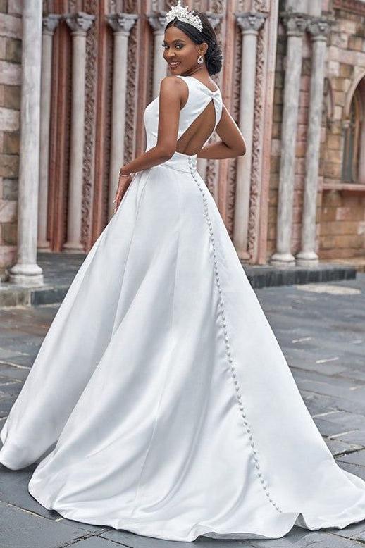 A-Line Back Hole Wedding Dresses With Pockets