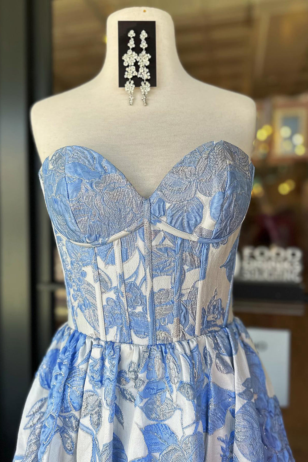 A-Line Blue Sweetheart Floral Corset Long Prom Dress Dreamyannie UK A-Line Blue Sweetheart Floral Corset Long Prom Dress Dreamyannie UK