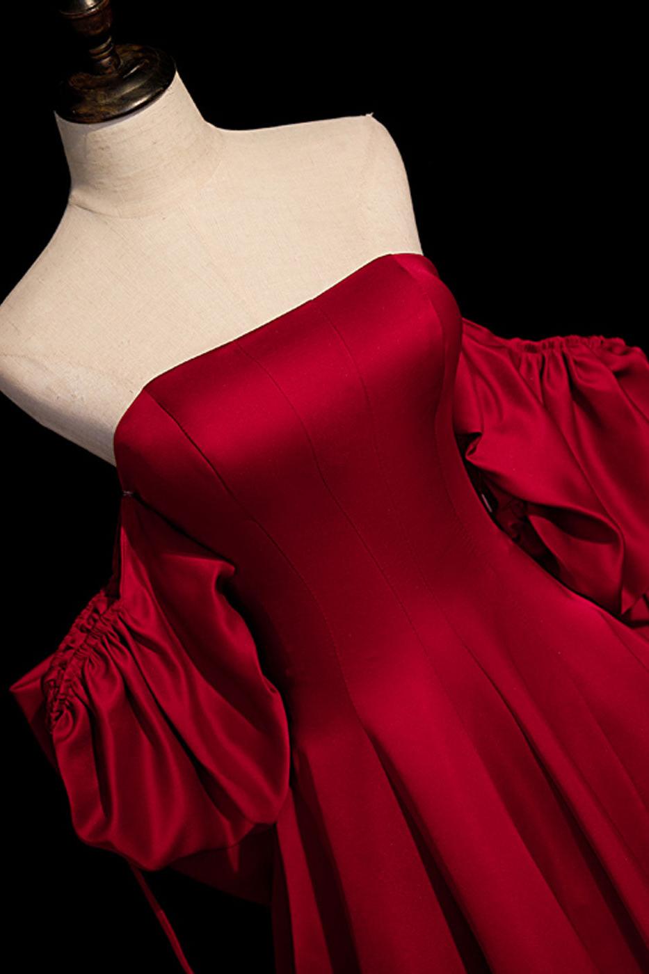 A Line Burgundy Prom Dress Long Satin Formal Evening Dress