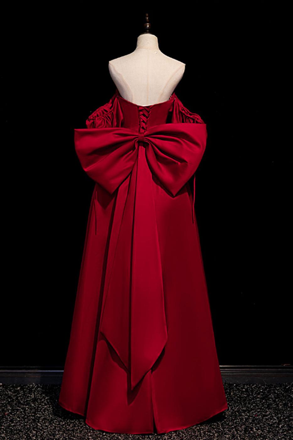 A Line Burgundy Prom Dress Long Satin Formal Evening Dress