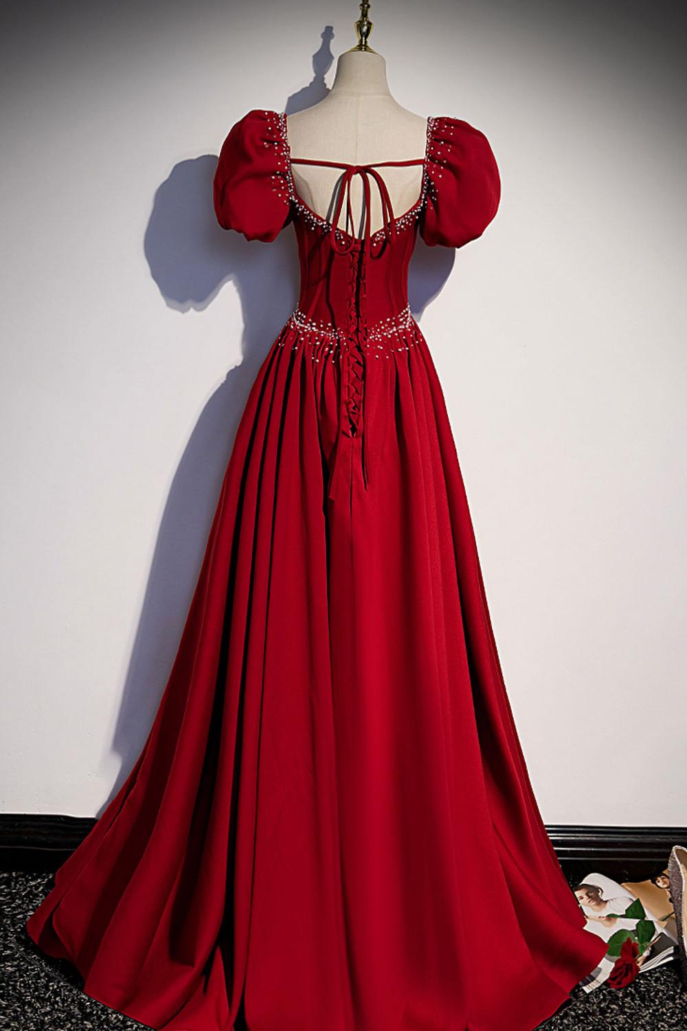 A Line Burgundy Prom Dress Satin Long Formal Party Dress Evening Dress