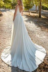 A-Line Chiffon Beach Wedding Dresses With Court Train