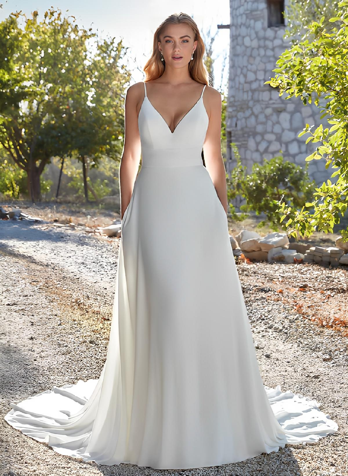 A-Line Chiffon Beach Wedding Dresses With Court Train