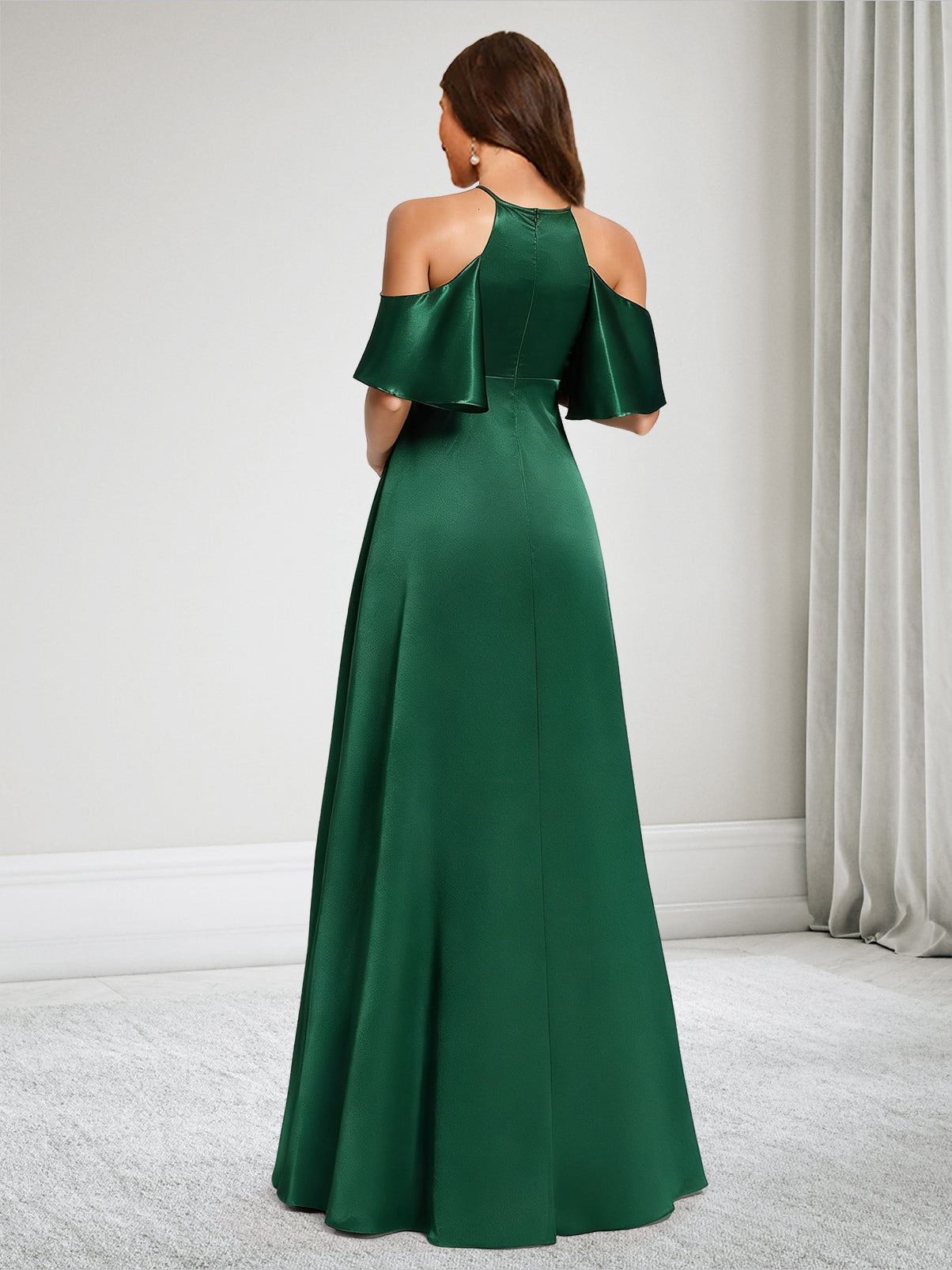 A-Line Cold Shoulder Sleeveless Floor-Length Maternity Bridesmaid Dresses