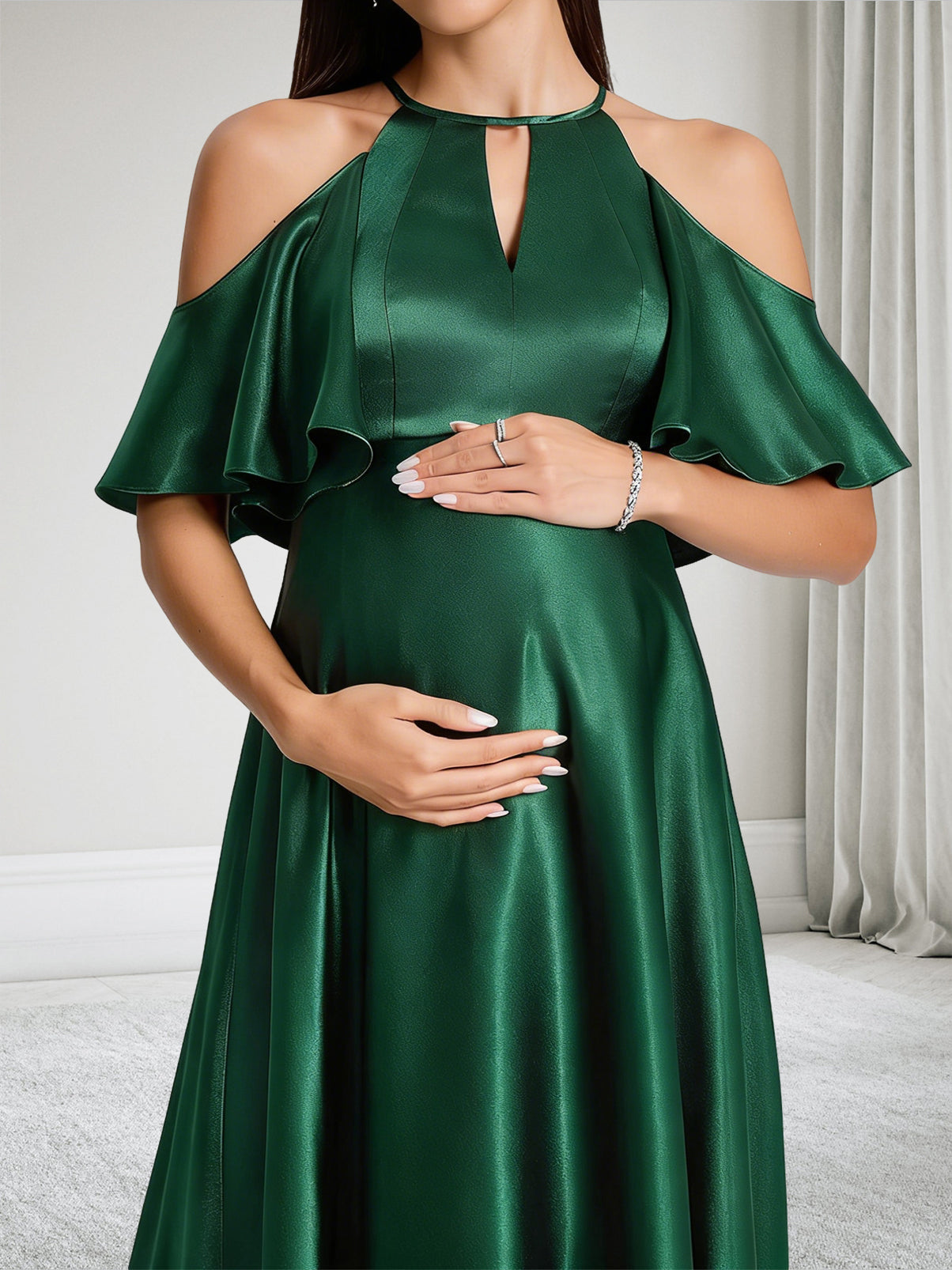 A-Line Cold Shoulder Sleeveless Floor-Length Maternity Bridesmaid Dresses