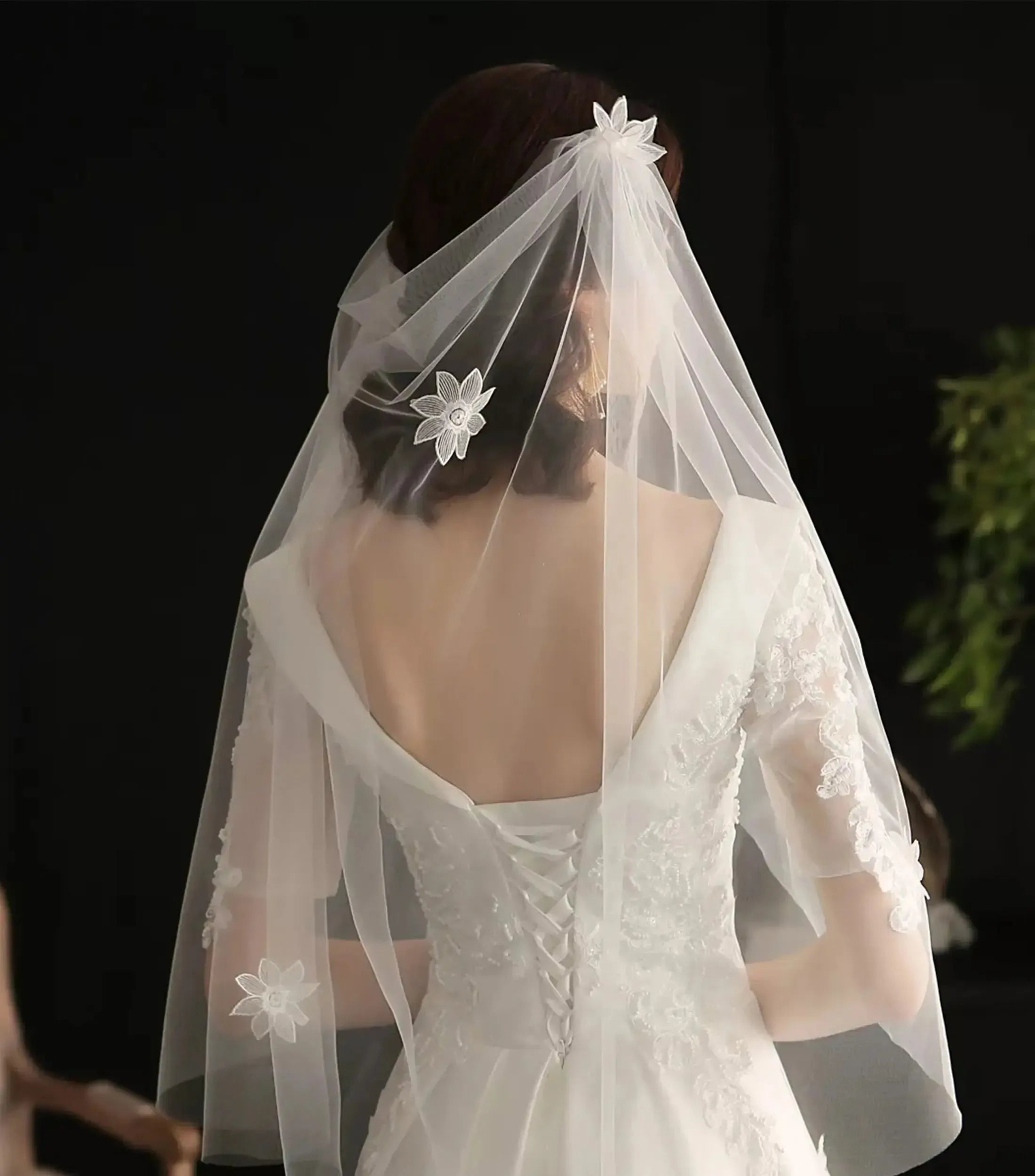 A Line Illusion Neck Long Sleeves Sweep Train Matte Satin Wedding Dress with Lace