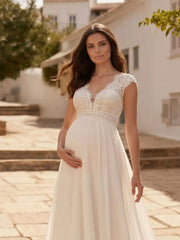 A Line Illusion Neck Long Sleeves Sweep Train Matte Satin Wedding Dress with Lace