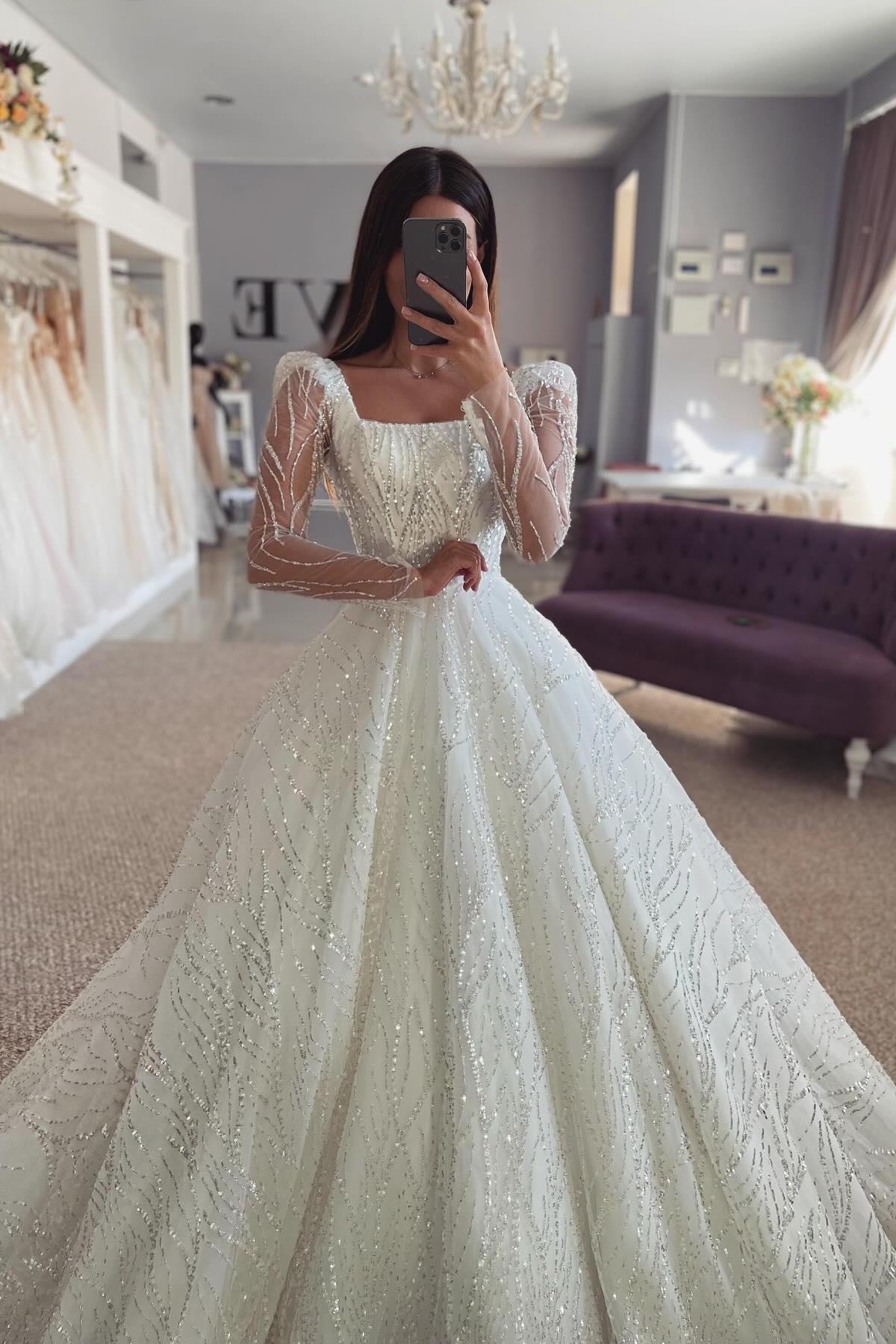 A Line Lace Off The Shoulder Sleeve White Wedding Dress Bridal Gown With Ruffles