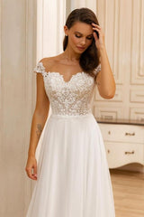 A Line Lace Sweetheart Sleeveless White Beach Wedding Dress Bridal Gown With Appliques Ruffles