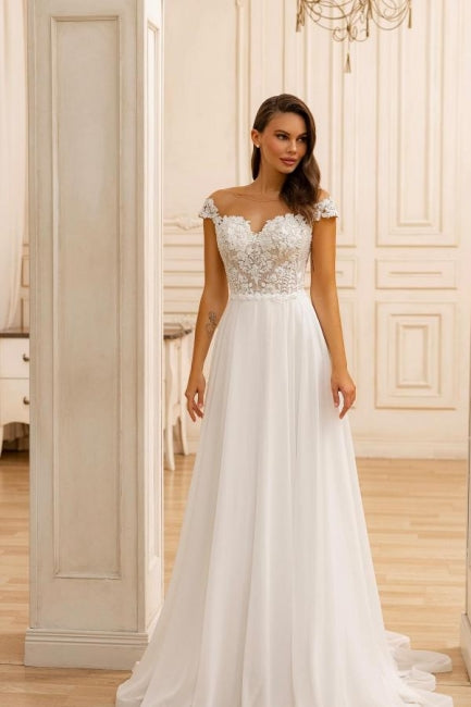 A Line Lace Sweetheart Sleeveless White Beach Wedding Dress Bridal Gown With Appliques Ruffles