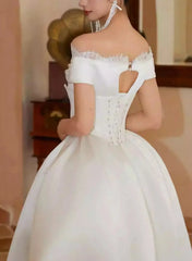 A Line Off the Shoulder Sleeveless Sweep Train Wedding Dress