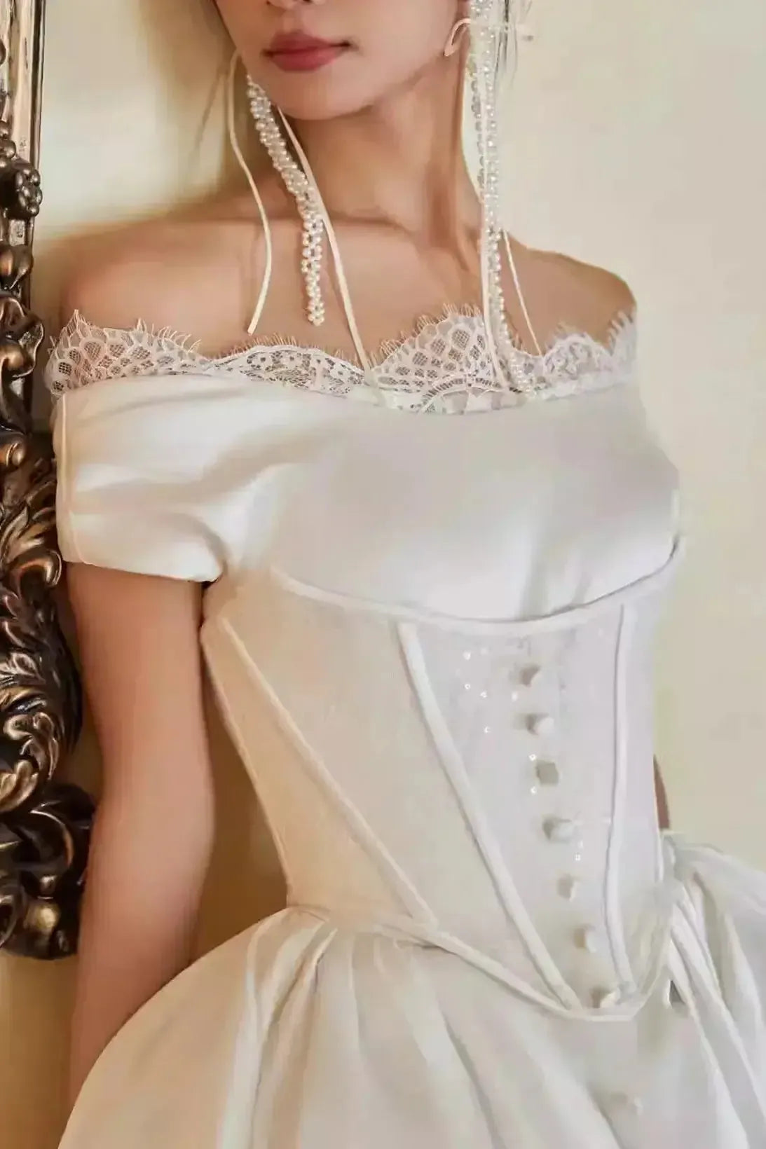 A Line Off the Shoulder Sleeveless Sweep Train Wedding Dress