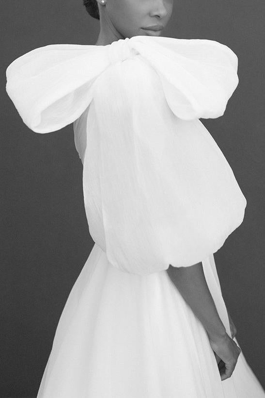 A-Line One-Shoulder Organza Beach Wedding Dresses With Split Front Bow