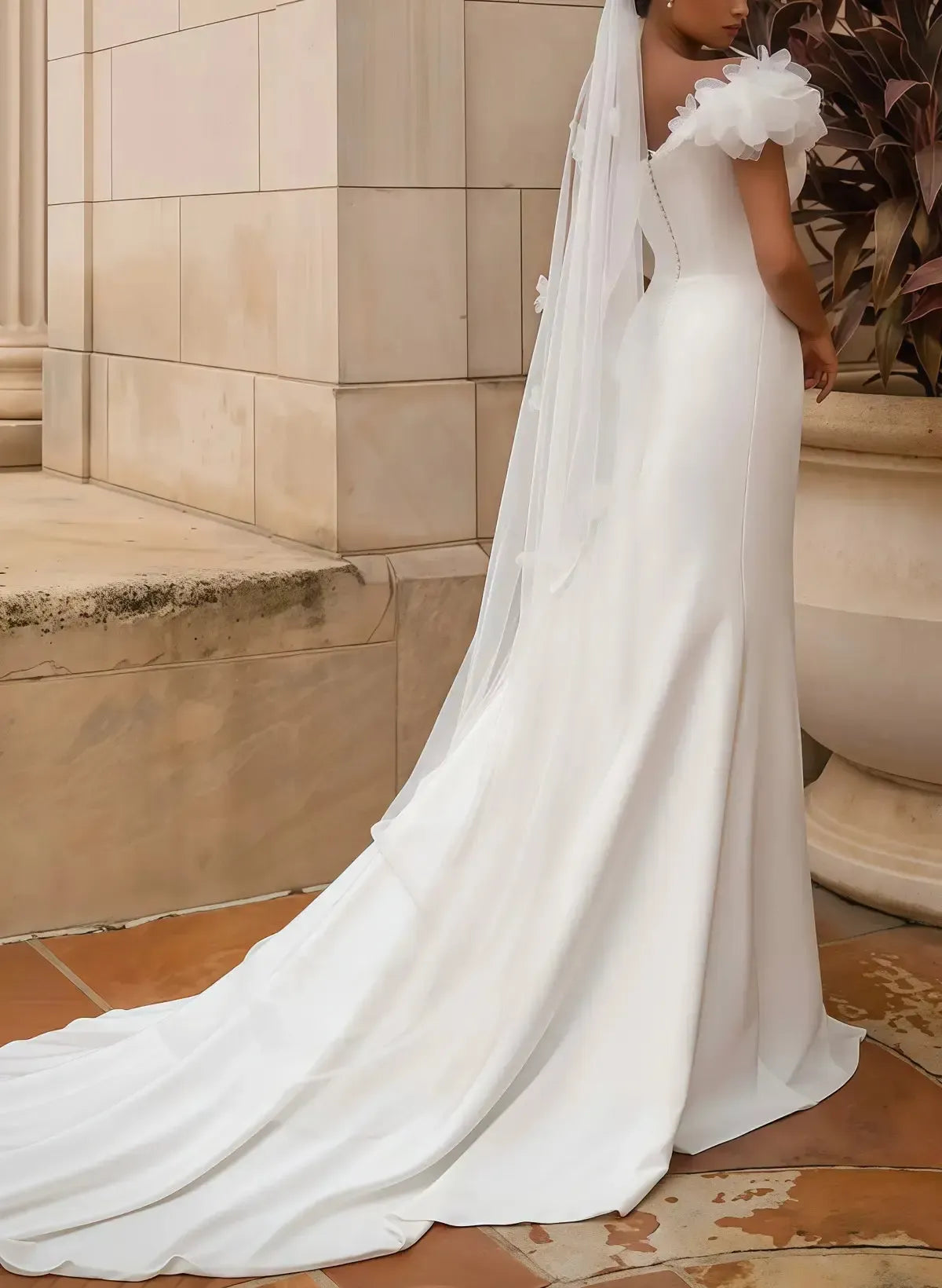 A Line One Shoulder Sleeveless Chapel Train Elastic Satin Wedding Dress with High Slit