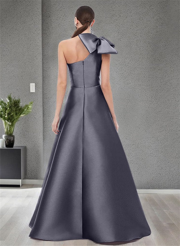 A Line One Shoulder Sleeveless Satin Bridesmaid Dresses With Bow(s) and Pockets