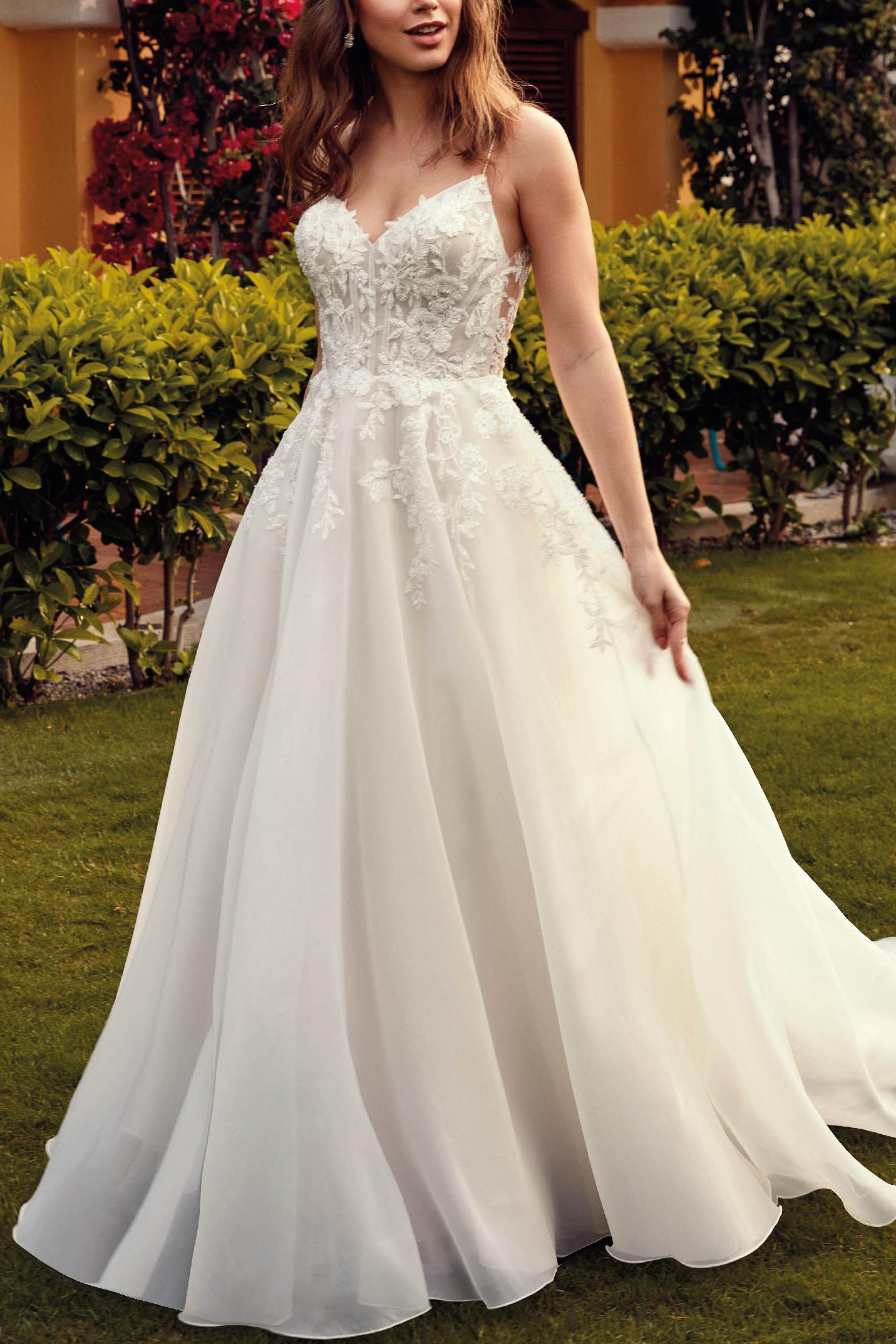 A-Line Organza Wedding Dresses with Lace Detail and Open Back