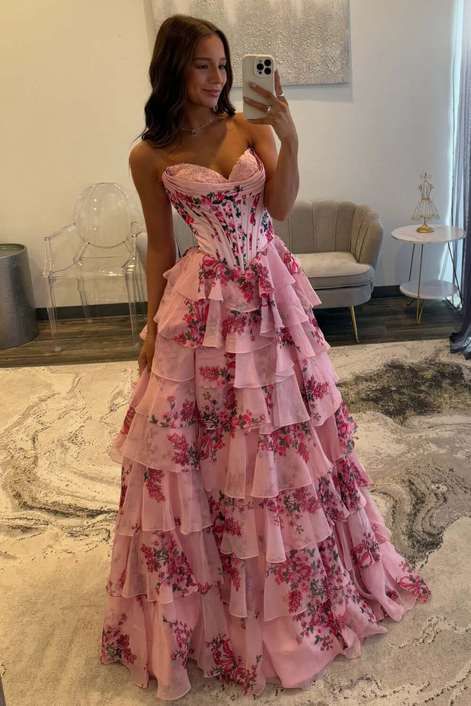 Robe Sweetheart Florale Rose – Fille Taille XL – Polyester – A-Line – Occasion TB