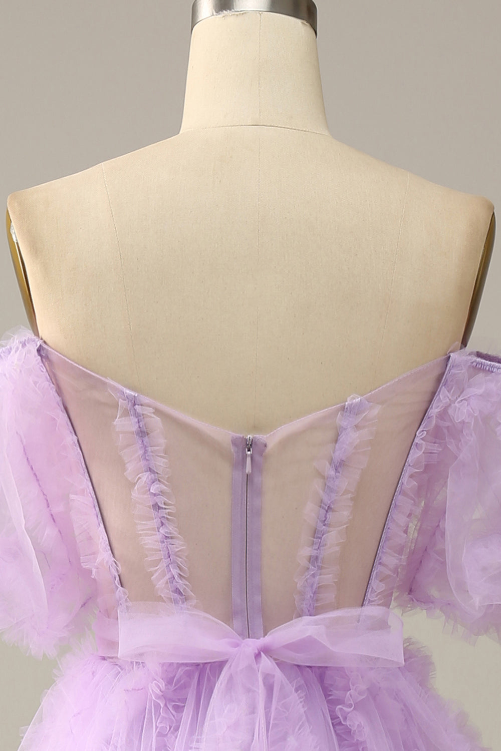 A Line Prom Dress Off the Shoulder Light Blue Tulle Corset Evening Dress with Bowknot