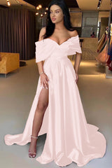 A Line Prom Dress Off the Shoulder Satin Evening Dress