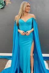 A Line Prom Dress Off the Shoulder Yellow Long Evening Dress with Slit