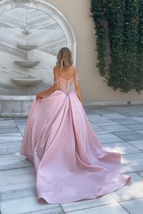A Line Prom Dress Off the Shoulder Beaded Evening Dress