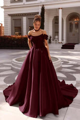 A Line Prom Dress Satin Off the Shoulder Evening Dress