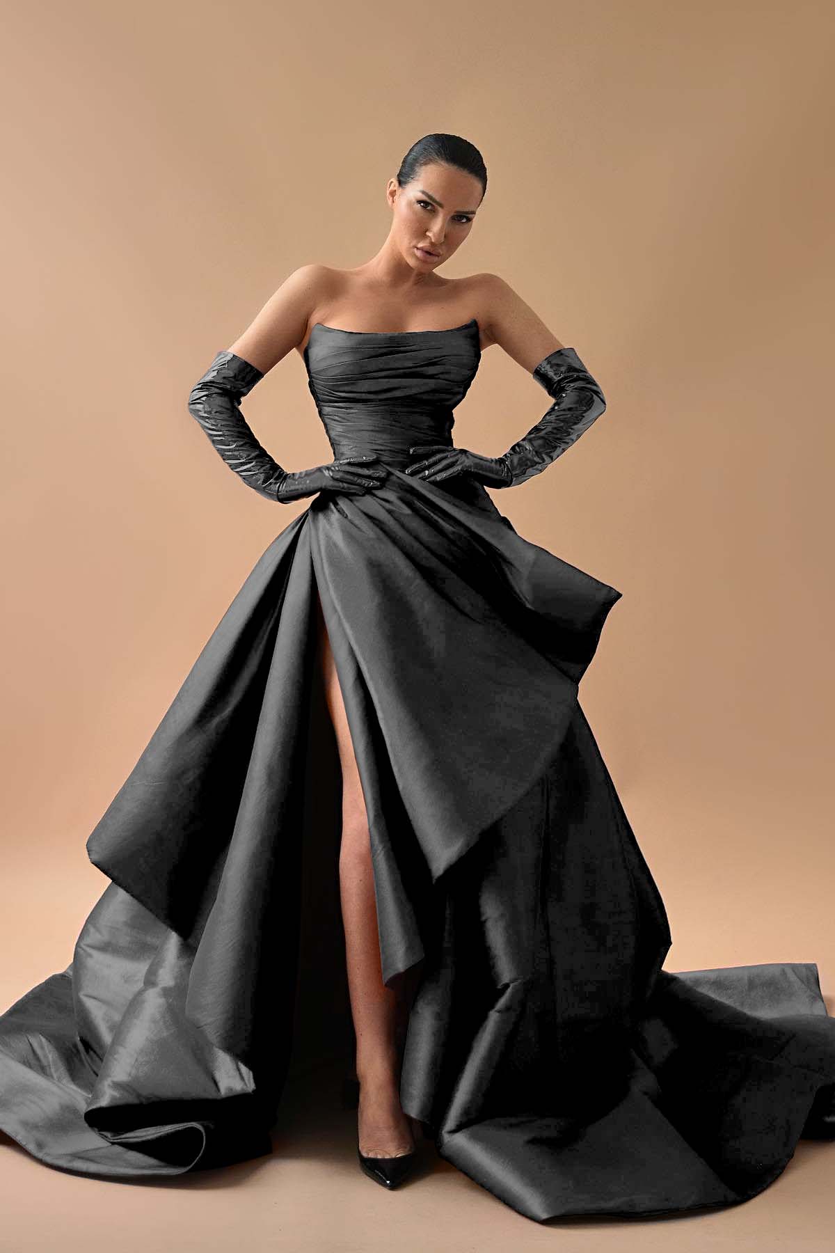A Line Prom Dress Sleeveless Satin Strapless Evening Dress